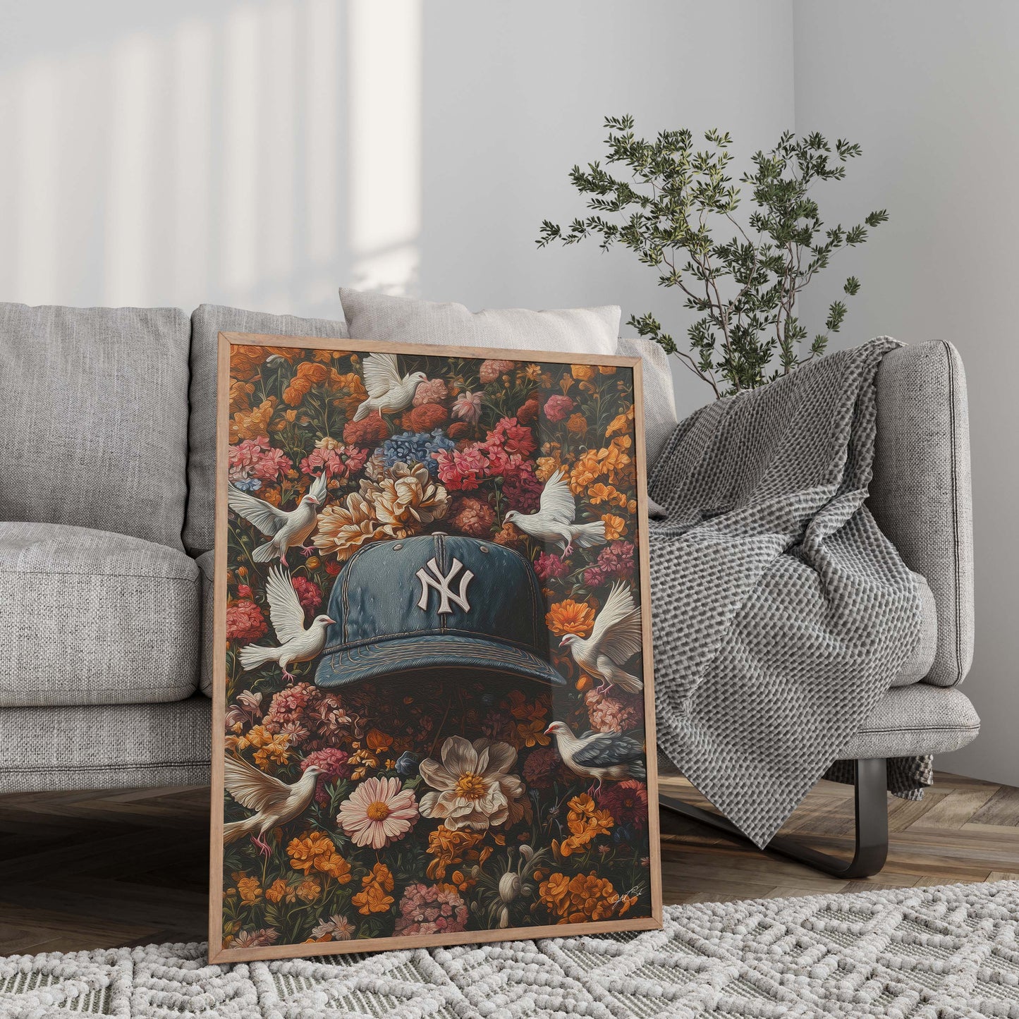 New York Yankees Floral Art Print