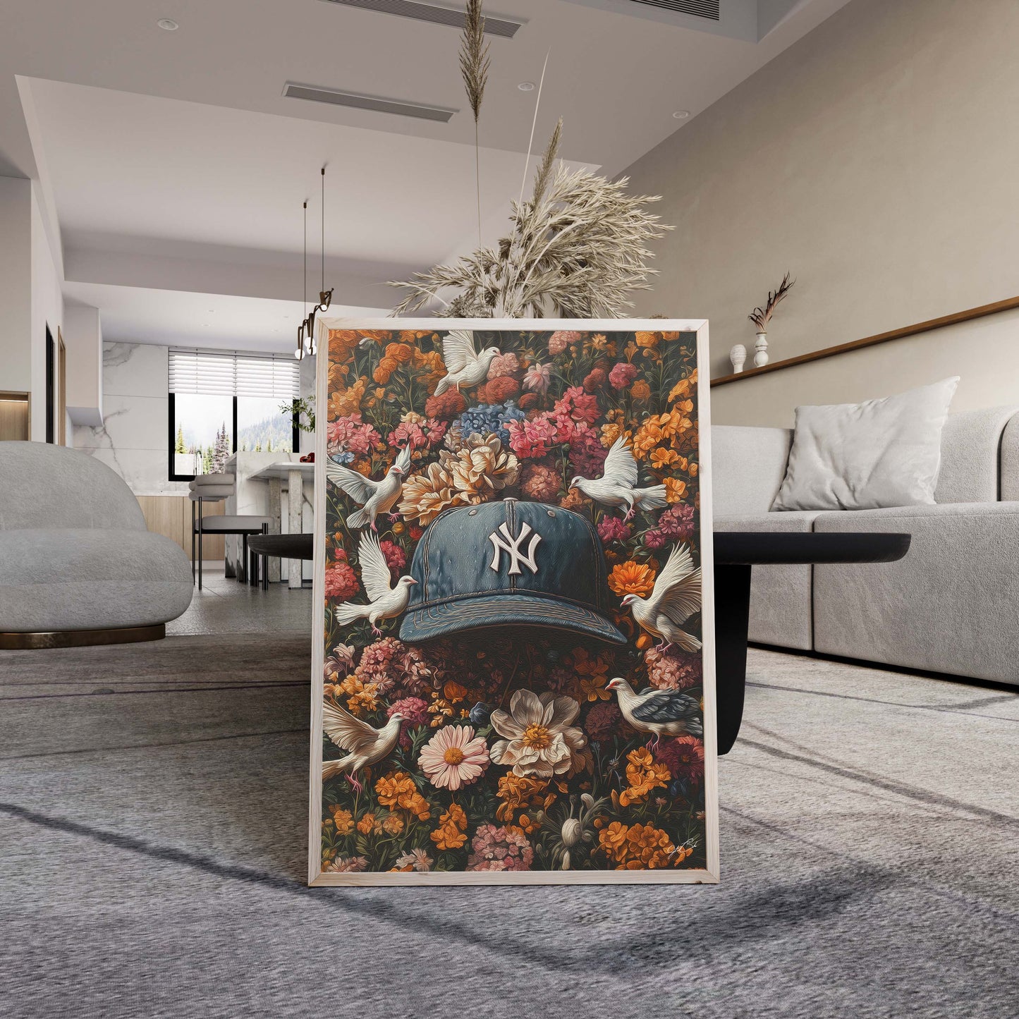 New York Yankees Floral Art Print
