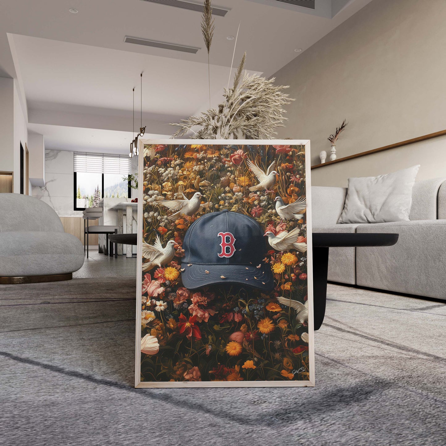 Boston Red Sox Floral Art Print