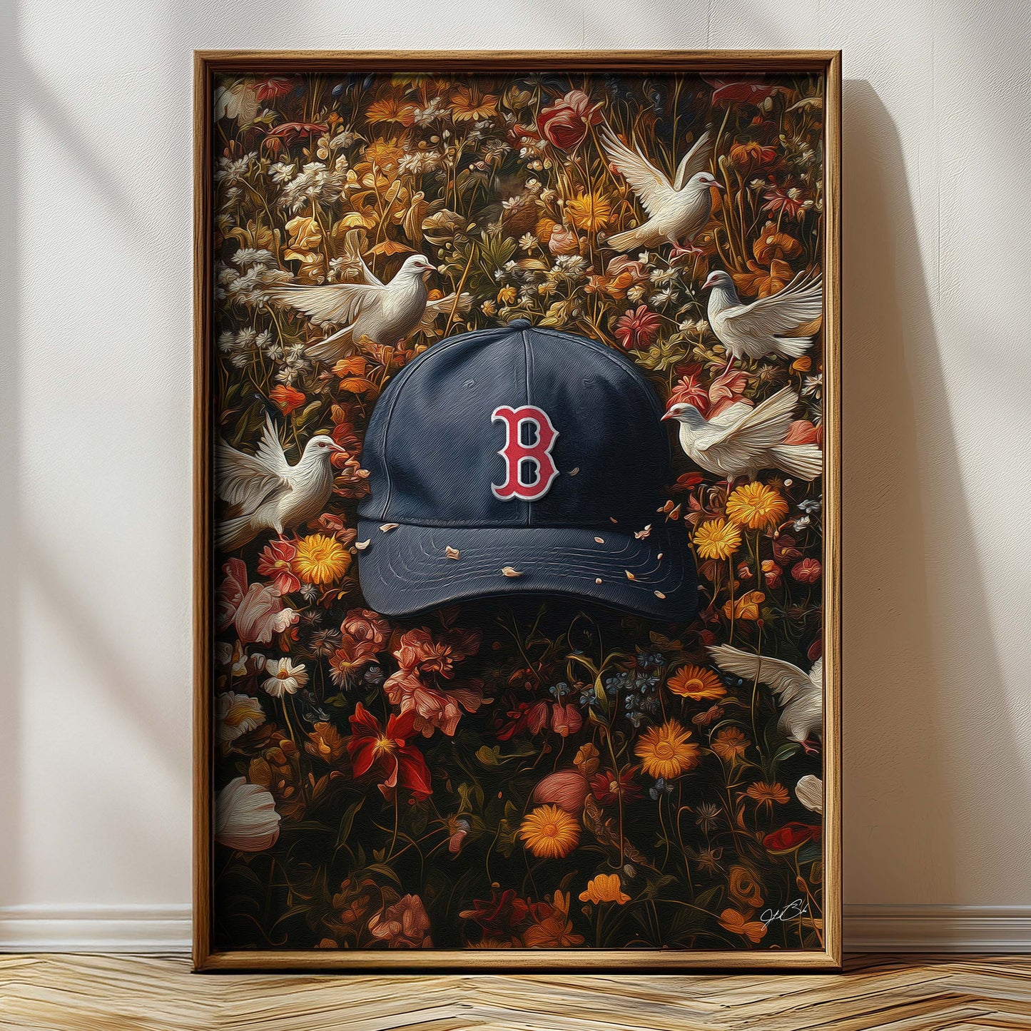 Boston Red Sox Floral Art Print