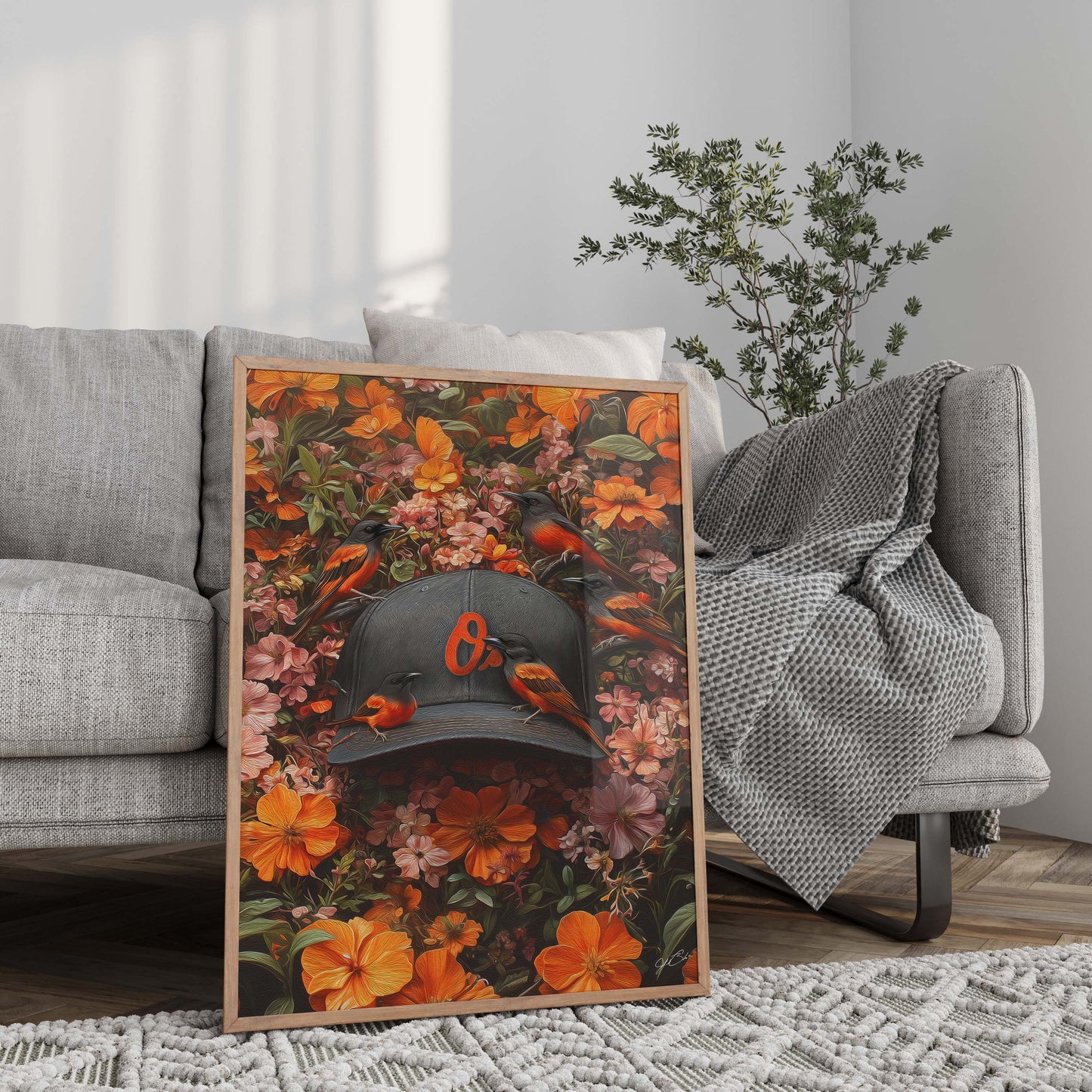 Baltimore Orioles Floral Art Print