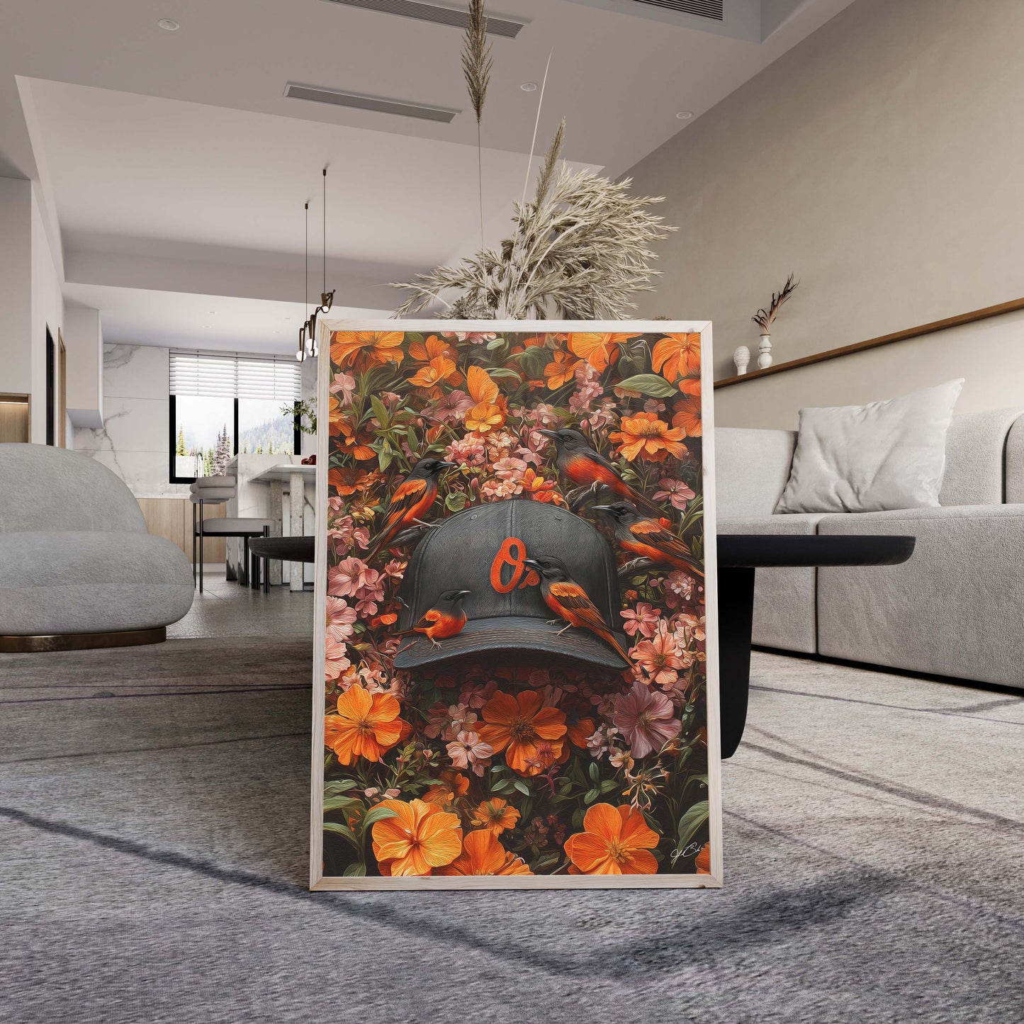 Baltimore Orioles Floral Art Print