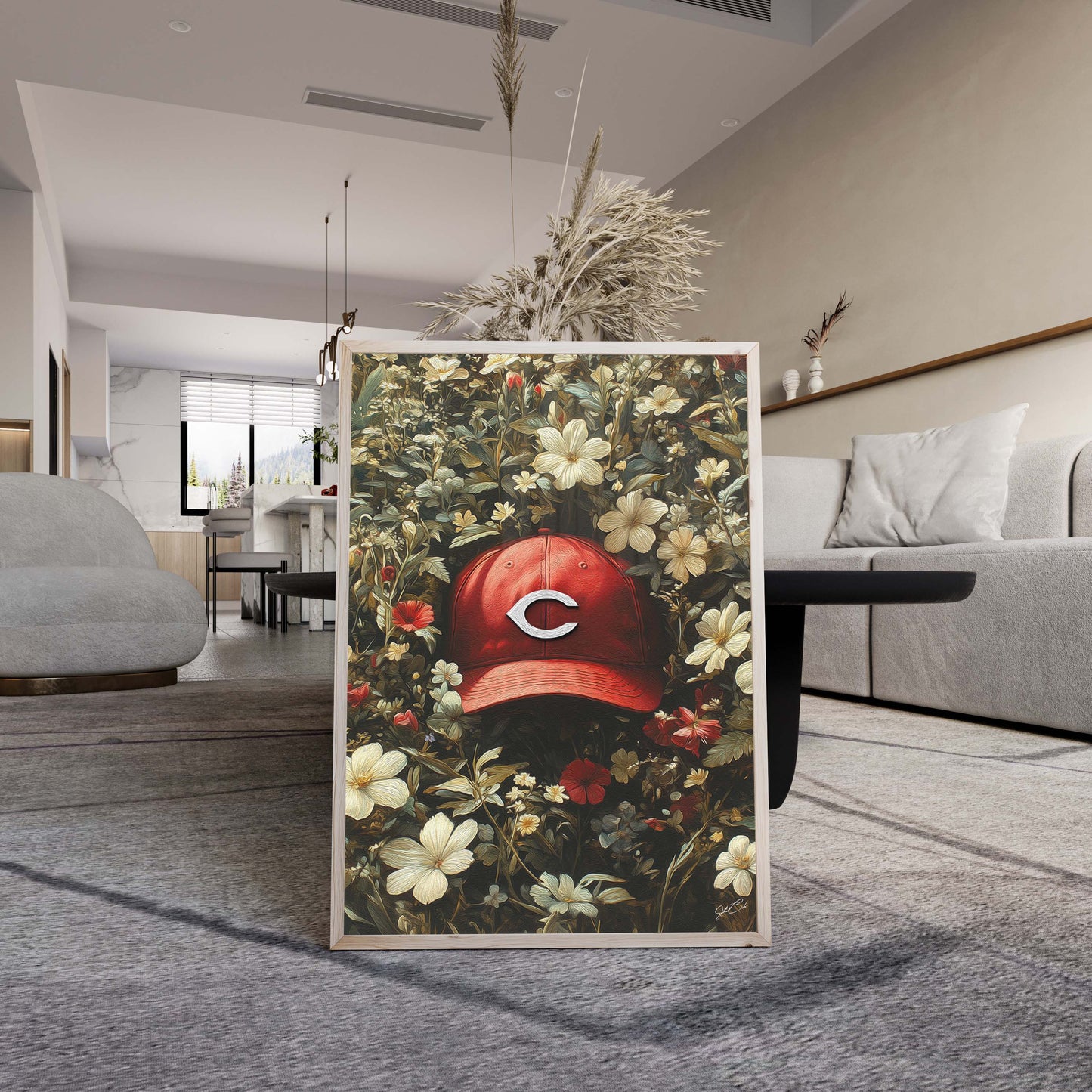 Cincinnati Reds Floral Art Print