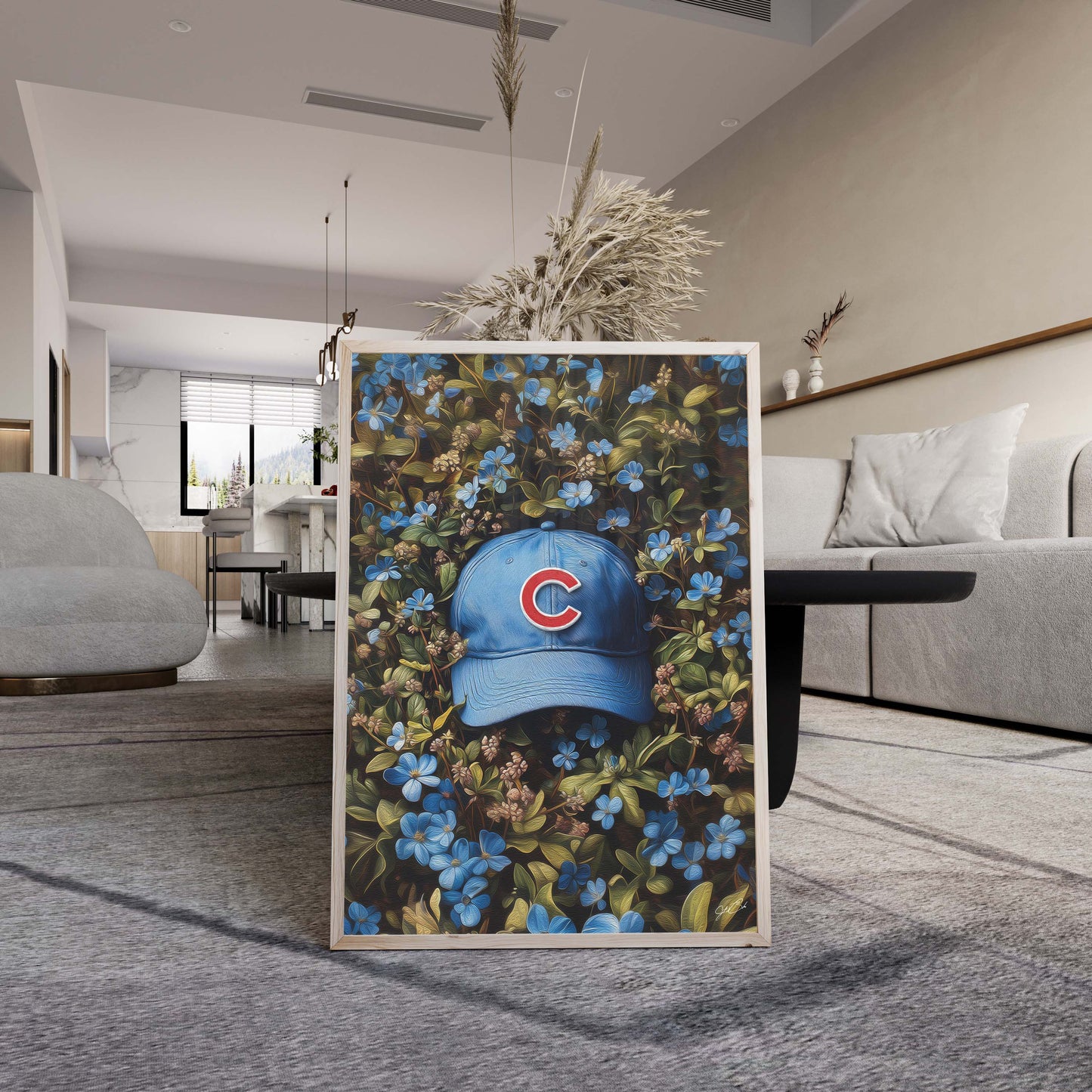Chicago Cubs Floral Art Print
