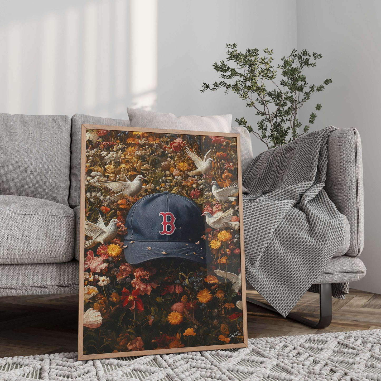 Boston Red Sox Floral Art Print