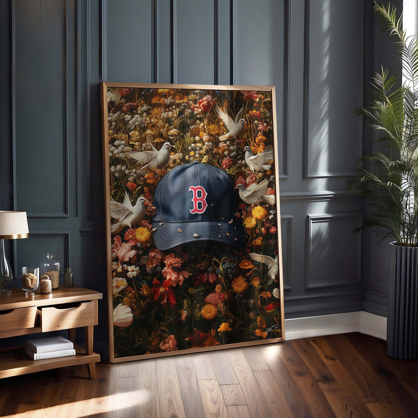Boston Red Sox Floral Art Print
